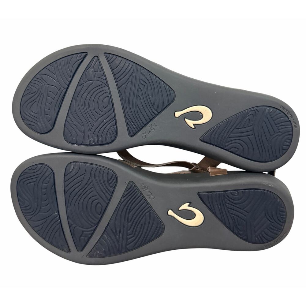 Olukai Upena Strappy Leather Beach Sandals Brown Silver Women’s 10 Sunmer Resort - Picture 7 of 7
